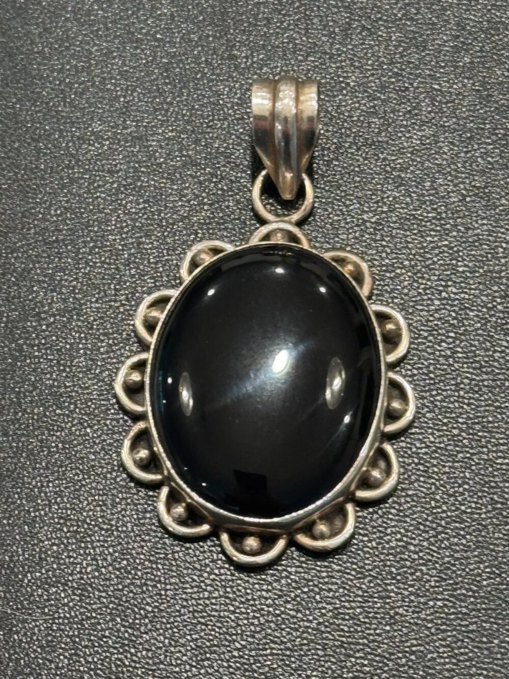 Vintage 925 Sterling Silver Black Onyx Cabochon Pendant